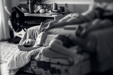little brother and the sisters relaxing together