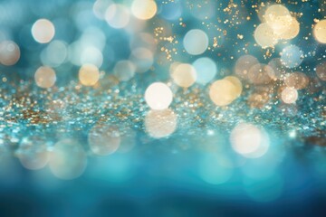 Blue/Green blur gold bokeh abstract shiny light and glitter background