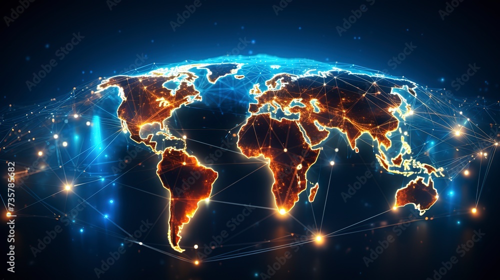 Poster map grid connection of the planet earth. global network design. technology net concept