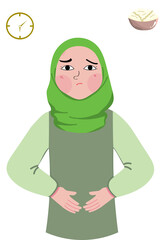 A Girl whose stomach is rumbling and waiting for the time to break the fast