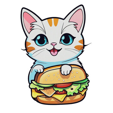 cat eat hamberger