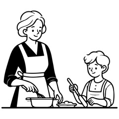 Woman Cooking at Home Drawing.