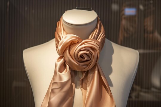 mannequin with a silk scarf tied in a rosette around its neck