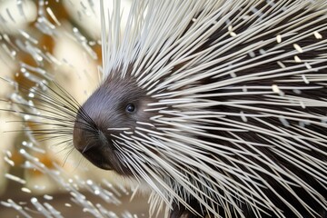 Obraz premium porcupine quills fanned out, close to the camera