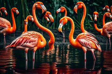 group of flamingos in the water
