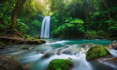 Obraz premium Waterfall hidden in the tropical jungle, amazing nature