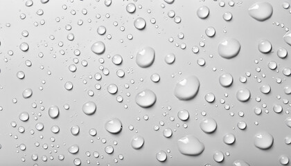 Many water drops on white background, top view