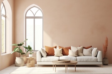 Naklejka premium A cozy living room featuring a comfortable couch and a stylish table.