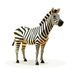 Low poly triangular zebra isolated on a white background