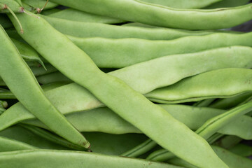 Fresh Green Bean Heap in Traditional  market