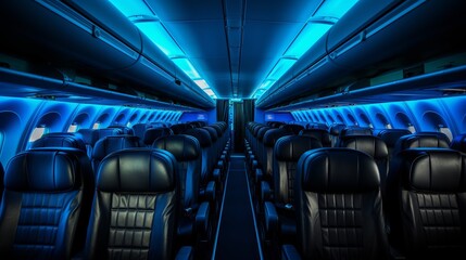 Fototapeta premium Empty business class passenger seats in the luxurious cabin of a commercial aircraft