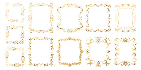 Luxury ornamental frames. Elegant decorative borders with flourish decoration, antique gold frame and flower borders. Vector illustration