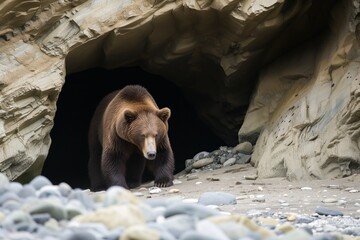 bear entering a cave for refuge