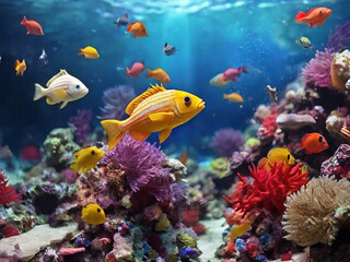Naklejka na ściany i meble Beautiful Underwater Scene with Colorful Fish and Marine Life