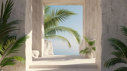 Corridor with palm branches
