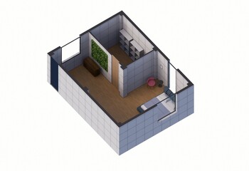 simple isometric view small house 3d