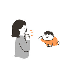 ハイハイする赤ちゃんと励ますお母さん