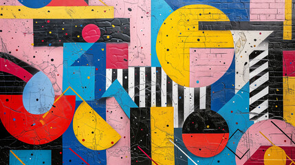 Painted 1980s patterns on a concrete wall -Generative AI