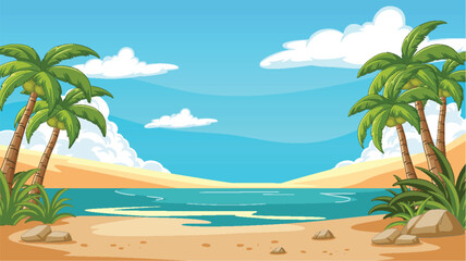Fototapeta na wymiar Serene tropical beach with palm trees and clear sky