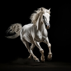 Obraz na płótnie Canvas running white horse at night time