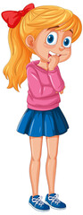 Cartoon illustration of a pensive young girl.