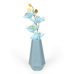 Home decoration concept flower on bottle vase isolated on plain background.