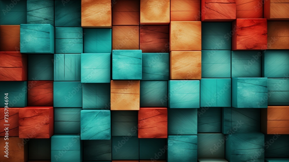 Aufkleber vibrant colorful wooden blocks aligned in abstract 3d style background for design and creativity