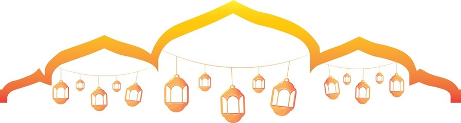 Muslim ornamental hanging golden lanterns, stars and moon vector illustration