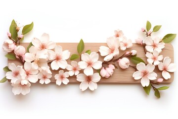 Spring blossom wooden banner isolated on white background Generative Ai