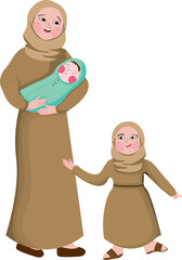 Vector illustration of joyous celebration of Happy Mother's Day, mother holding baby