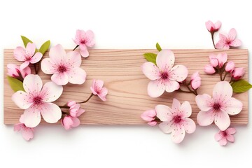 Naklejka na ściany i meble Spring blossom wooden banner isolated on white background Generative Ai