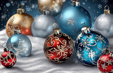Christmas background, colorful baubles.