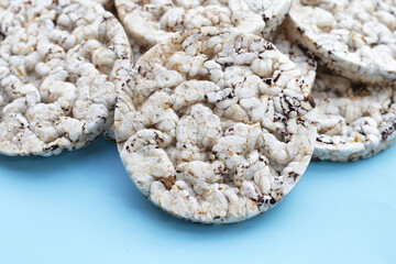 Round crispy rice crackers. Rice cakes