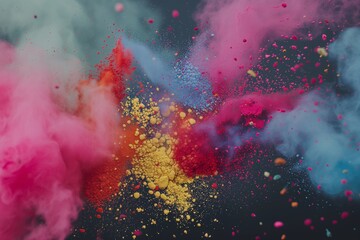 colorful powdered dyes thrown into the air at a festivallike setting