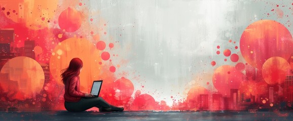 background with woman using a laptop