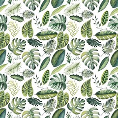 Seamless pattern with  tropical leaves, watercolor © Diasha Art