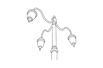 Night city street with decorative lights in city. Modern megalopolis district with multistorey houses glow with bright lights, snowflake lamps, Cartoon vector illustration