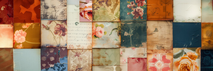 Panoramic patchwork of various floral patterns.