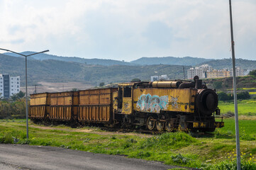 Fototapeta na wymiar old steam locomotive as a monument in Northern Cyprus 4