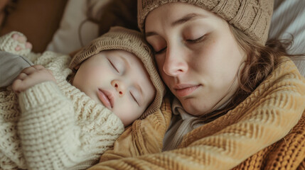 Mother hugging her newborn baby
