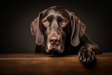 a dog with a paw on a table - obrazy, fototapety, plakaty