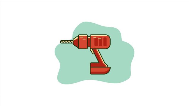 power drill animation icon video in 4k. construction equipment video animation