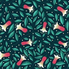 seamless pattern with Canberra bells flowers on dark background