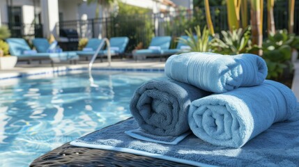 Obraz premium Luxury poolside, plush towels in summer vibes