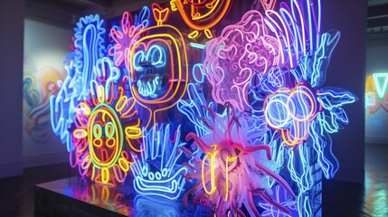 Neon art installation, a summer night's fluorescent fantasy coming to life