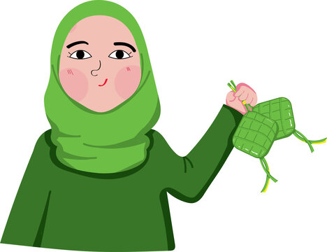 Kid Holding Ketupat in Eid Mubarak, Muslim Ramadan Eid Activity