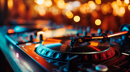 dj turntable party bokeh background	 - Powered by Adobe