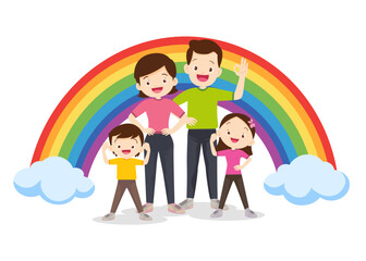 Fototapeta premium big family Exercise together for good health rainbow background