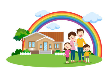 Obraz na płótnie Canvas happy Big family on rainbow background of the house