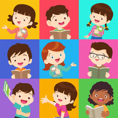set of children with various learning education Concept